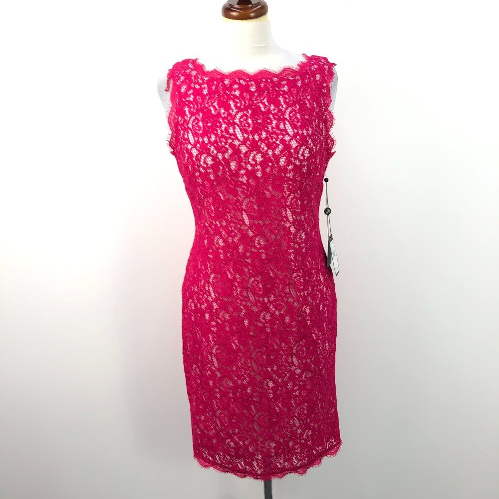 NWT Adrianna Papell Hot Pink Floral Lace Dress